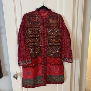 Vintage One-of-a-kind Ethnic Boho beaded embellished multi-color top